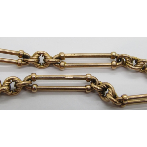 292 - Antique 9ct fancy Albert chain with T-bar, maker 'C.D.B', Birmingham, 48.6g