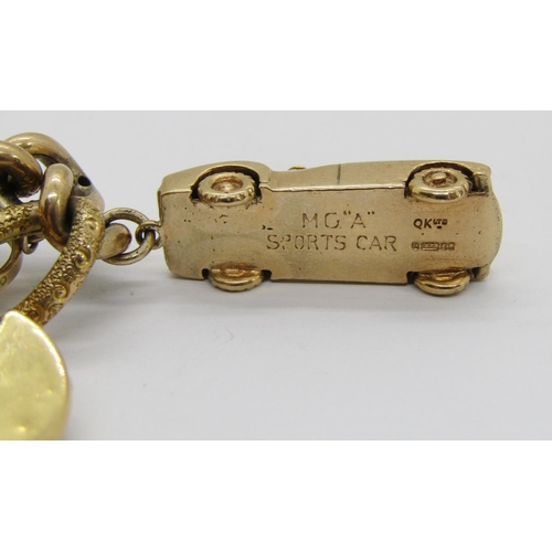 293 - Good quality 9ct charm bracelet with patent heart padlock push clasp, maker 'J.M', Birmingham, 1902,... 