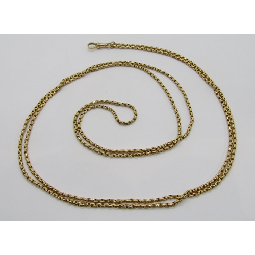 319 - Antique 9ct long guard chain, maker 'JM', 28.8g