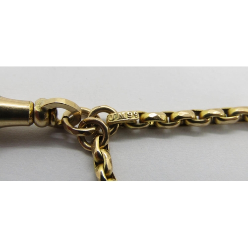 319 - Antique 9ct long guard chain, maker 'JM', 28.8g