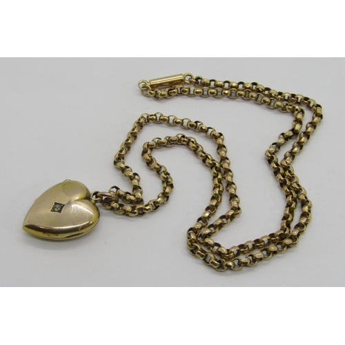 320 - Antique 9ct belcher link chain necklace with barrel clasp, 7.9g, hung with a period heart shaped loc... 