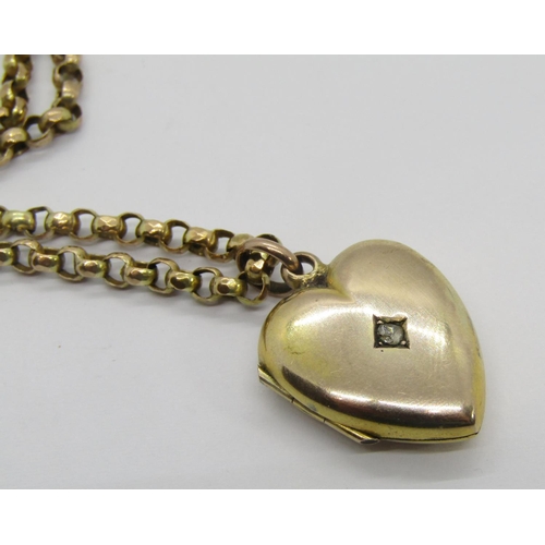 320 - Antique 9ct belcher link chain necklace with barrel clasp, 7.9g, hung with a period heart shaped loc... 