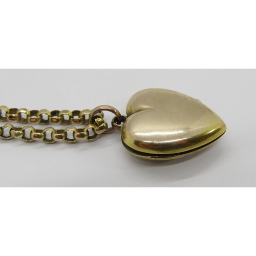 320 - Antique 9ct belcher link chain necklace with barrel clasp, 7.9g, hung with a period heart shaped loc... 