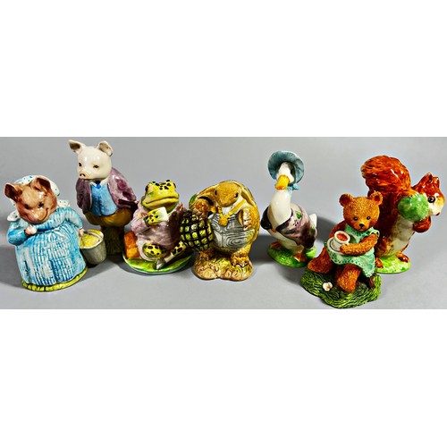 122 - Three Derby paperweights in the form of animals, together with six Beatrix Potter figures (some with... 