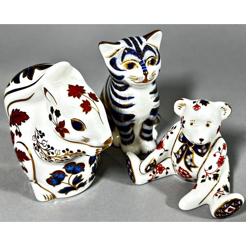 122 - Three Derby paperweights in the form of animals, together with six Beatrix Potter figures (some with... 