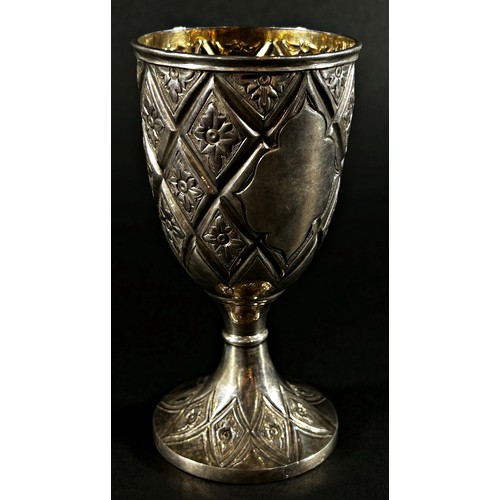 233 - A Victorian silver goblet with engraved floral trellis pattern, stamped Thomas's Bond Street, London... 