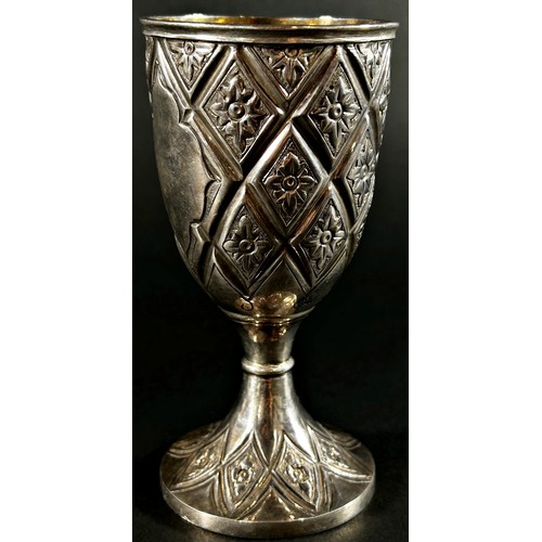 233 - A Victorian silver goblet with engraved floral trellis pattern, stamped Thomas's Bond Street, London... 