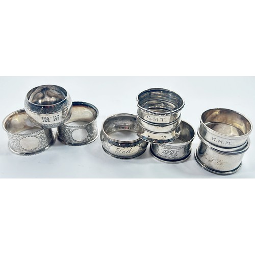 248 - A mixed selection of silver including eight varying napkin rings, eight golf teaspoons, various othe... 