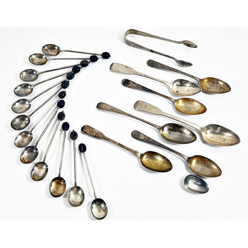 258 - An assortment of silver spoons including twelve coffee spoons, various 19th century teaspoons and a ... 