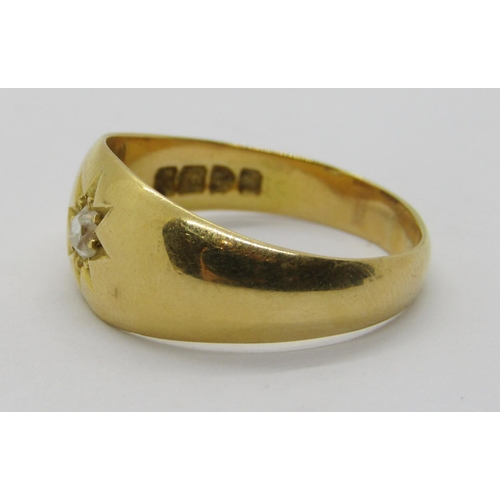 324 - Early 20th century 18ct gypsy ring set with an old-cut diamond within star-cut surround, 0.15ct appr... 