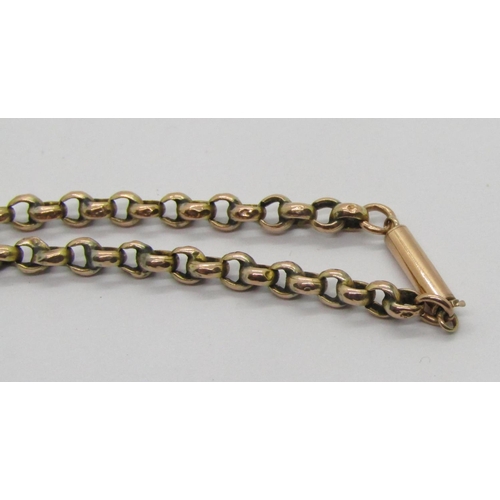 331 - Antique yellow metal belcher link chain necklace with barrel clasp, 4.7g