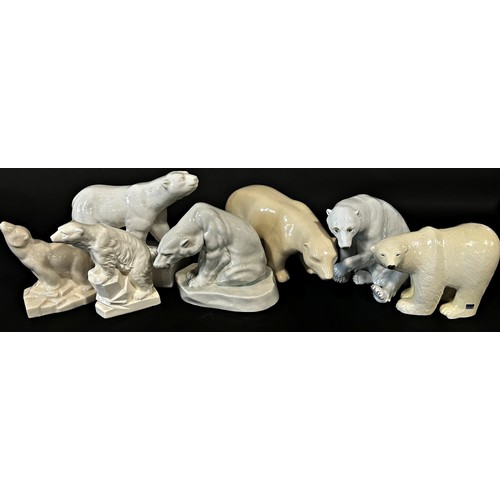 154 - Seven ceramic polar bears, English and European factories