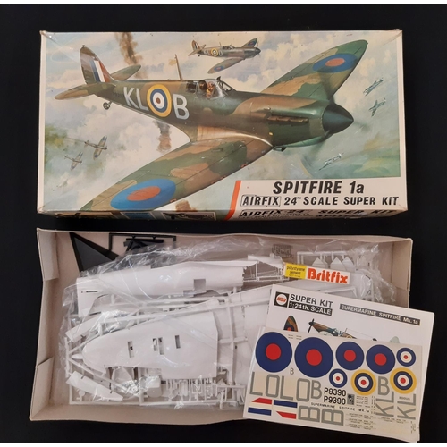 701 - Three 1:24 scale Airfix 'Super Kit' model aircraft kits including P51D Mustang, Spitfire 1a and ME B... 