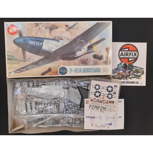 701 - Three 1:24 scale Airfix 'Super Kit' model aircraft kits including P51D Mustang, Spitfire 1a and ME B... 