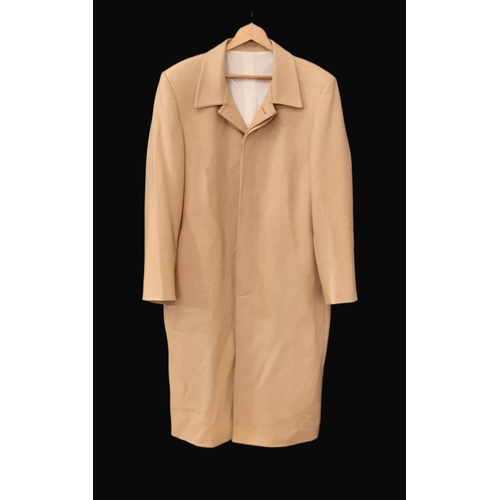 729 - Georgio Armani classic men's coat in camel coloured cashmere with concealed front buttons and monogr... 