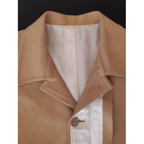 729 - Georgio Armani classic men's coat in camel coloured cashmere with concealed front buttons and monogr... 