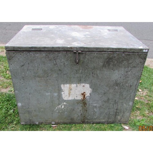 1046 - A galvanised wooden framed rectangular two divisional chest with hinged lid, 63 cm high x 84 cm wide... 