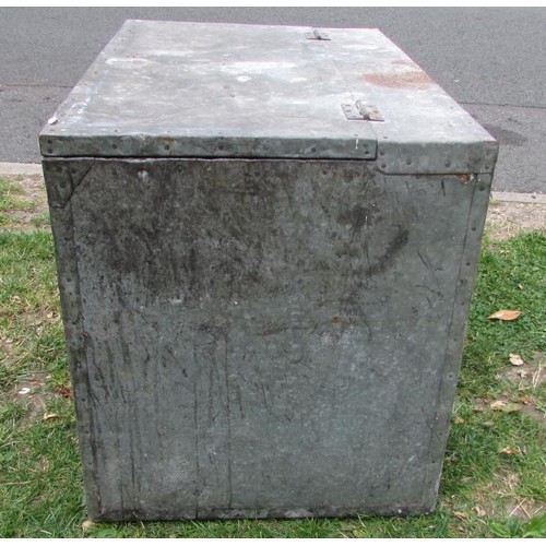 1046 - A galvanised wooden framed rectangular two divisional chest with hinged lid, 63 cm high x 84 cm wide... 