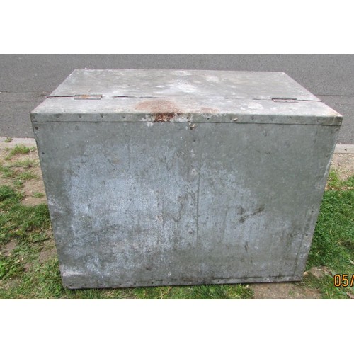 1046 - A galvanised wooden framed rectangular two divisional chest with hinged lid, 63 cm high x 84 cm wide... 