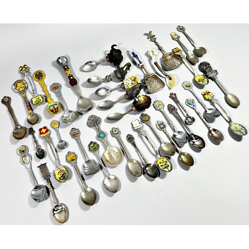 219 - A large quantity of silver plated Souvenir spoons, together with a cased sets of silver plated goble... 