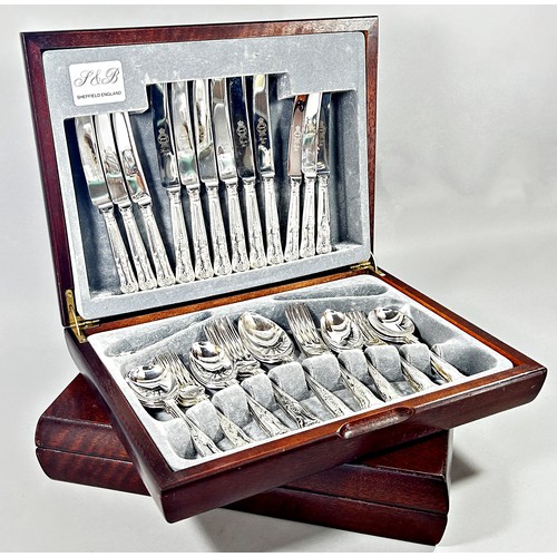 220 - Two canteens of S&B silver plated King’s pattern cutlery, both complete for six settings, together w... 