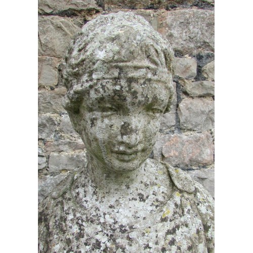 1023 - A weathered cast composition stone garden ornament/statue of a classical water maiden 100 cm high to... 