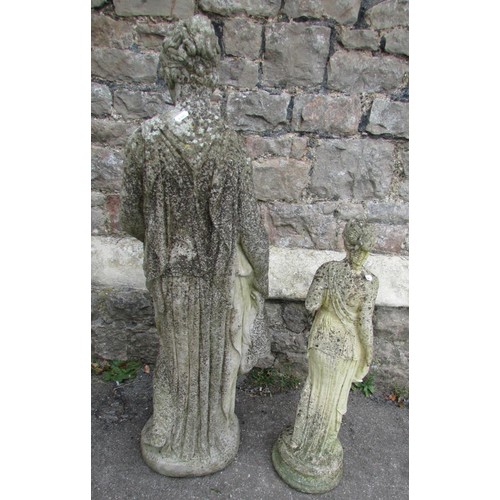 1023 - A weathered cast composition stone garden ornament/statue of a classical water maiden 100 cm high to... 