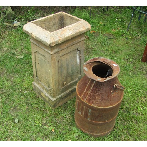 1055 - A reclaimed buff coloured chimney pot of rectangular form, 60 cm high, together with a vintage weath... 