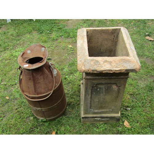 1055 - A reclaimed buff coloured chimney pot of rectangular form, 60 cm high, together with a vintage weath... 