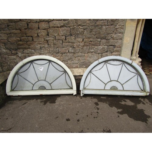 1050 - Architectural salvage - pair of antique reclaimed fan light casement windows enclosing glazed leaded... 