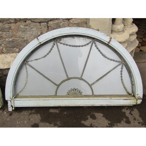 1050 - Architectural salvage - pair of antique reclaimed fan light casement windows enclosing glazed leaded... 