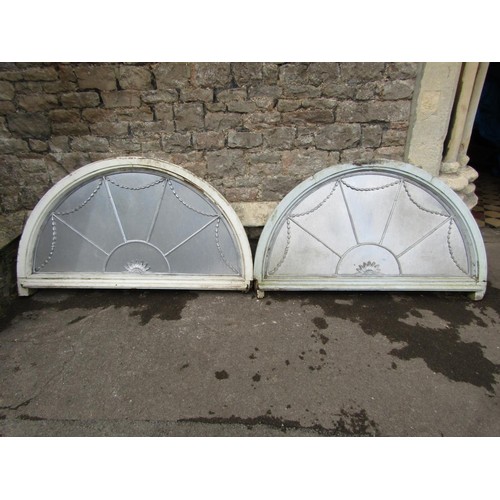 1050 - Architectural salvage - pair of antique reclaimed fan light casement windows enclosing glazed leaded... 