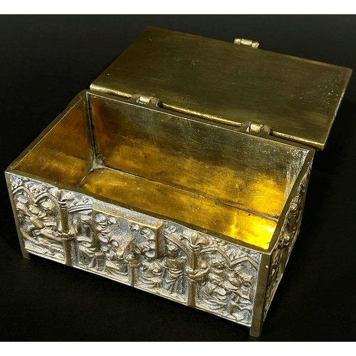 379 - A 19th century rectangular brass casket after Adolph Frankan and Co, cast in the historicist style a... 