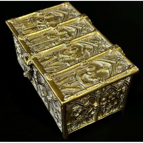 379 - A 19th century rectangular brass casket after Adolph Frankan and Co, cast in the historicist style a... 