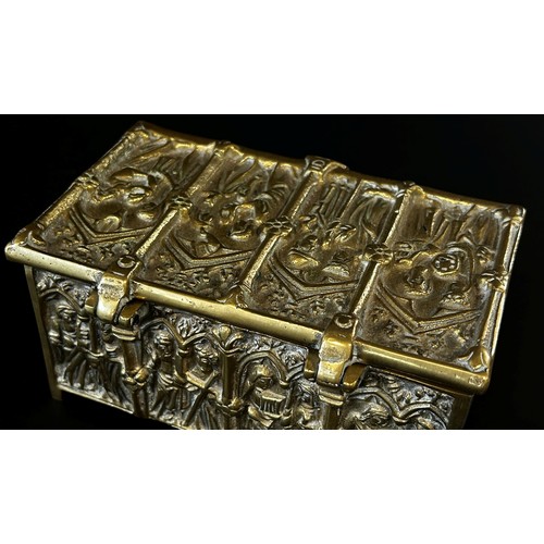 379 - A 19th century rectangular brass casket after Adolph Frankan and Co, cast in the historicist style a... 