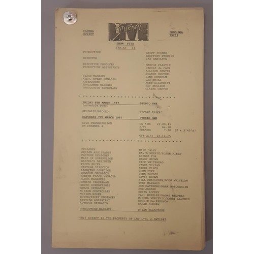 696 - Three original production crew camera scripts for Top of the Pops 1979, Saturday Live series 2 1987 ... 