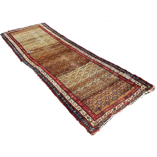 1754 - A Shirvan type runner with repeating rows zig-zag designs 340cm x 110cm approximately ( As found)