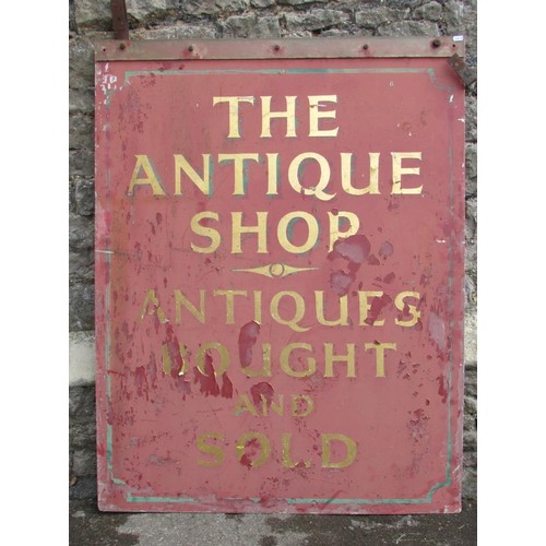 1112 - A large early 20th century painted double sided shop sign ‘The Antique Shop, Antiques Bought & Sold’... 