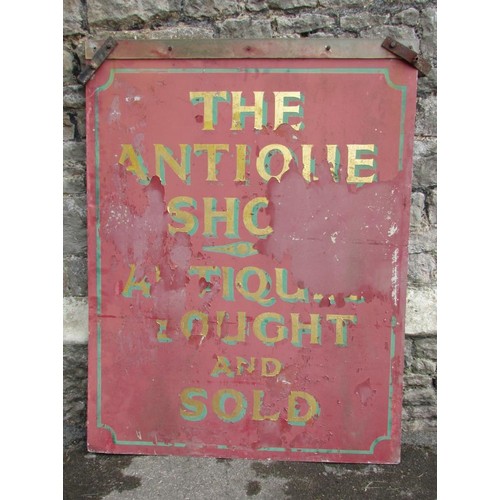 1112 - A large early 20th century painted double sided shop sign ‘The Antique Shop, Antiques Bought & Sold’... 