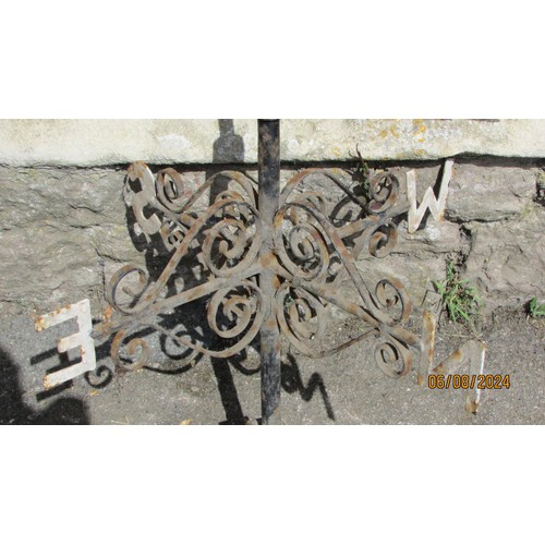 1115 - An old weathered painted ironwork weathervane with stylised cow finial, 88cm high, 58cm wide (maximu... 