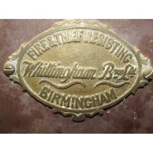 1122 - A Whittingham Brothers fire and Thief Resisting Safe with brass mounts (key in office) 67cm high x 3... 