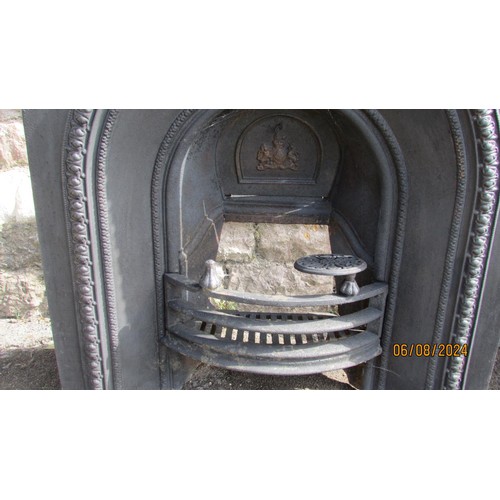 1127 - A Victorian cast iron fire insert, with moulded arched borders, 91 x 87cm.