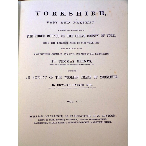 613 - Yorkshire Past and Present, by Thomas Baines, in 4 volumes in gilt tooled original red cloth binding... 