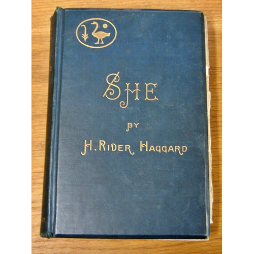 619 - Four rare volumes: Haggard's She, Poe's Tales of Mystery, Thackeray's Chronicle of the Drum and Tenn... 