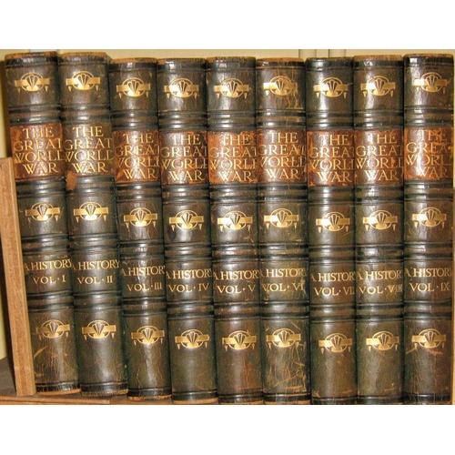 638 - A complete nine volume set of The Great World War, A History - first edition, leather bindings; gene... 