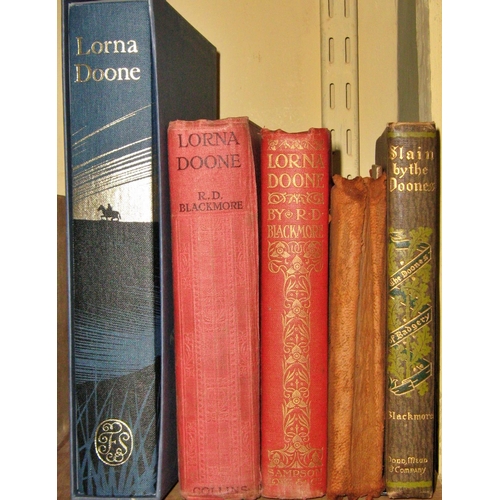 639 - A collect of editions of Lorna Doone, A Romance of Exmoor by R D Blackmore: a small tan leather boun... 