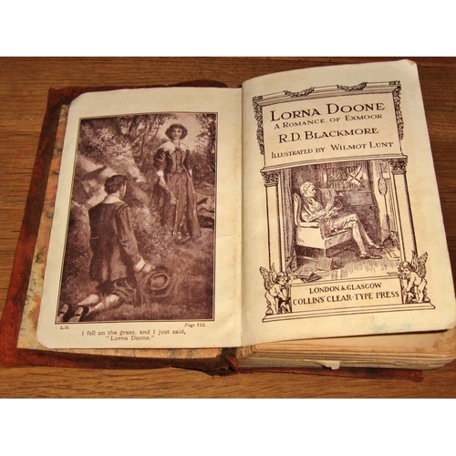 639 - A collect of editions of Lorna Doone, A Romance of Exmoor by R D Blackmore: a small tan leather boun... 