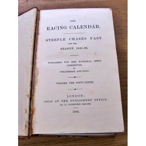 641 - Horse racing interest to include leather bound Racing Calendar, Steeple Chase Past Season (1925-26),... 