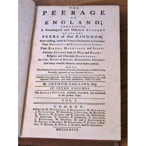 645 - The complete seven volume 1768 edition of Collins's Peerage of England. There are a number of Coats ... 