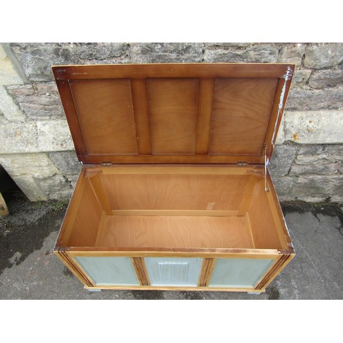 1147 - A small stripped pine side table, an over painted coffer and a pine framed oval mirror (3)